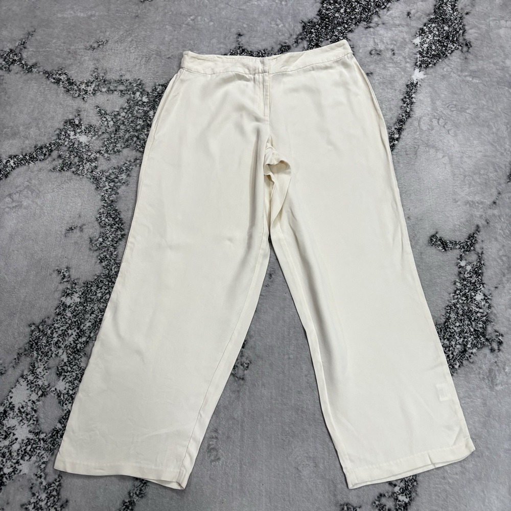 Eileen Fisher Women's Size Large Ivory 100% Silk Wide Leg Pants Pull On